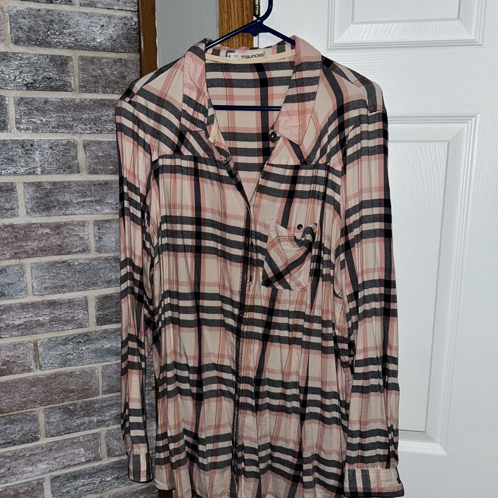 Maurices Pink and Black Plaid Shirt